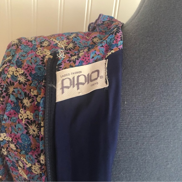 Vintage Ruffles Pleats Floral Dress Long Sleeve Colorful Fuchsia Lavender Silky - Picture 11 of 16